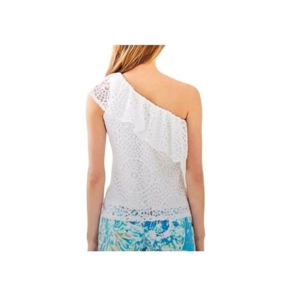 Lilly Pulitzer Top Matteo One Shoulder Lace Resort Sea Urchin White Sz Sm - Picture 2 of 6